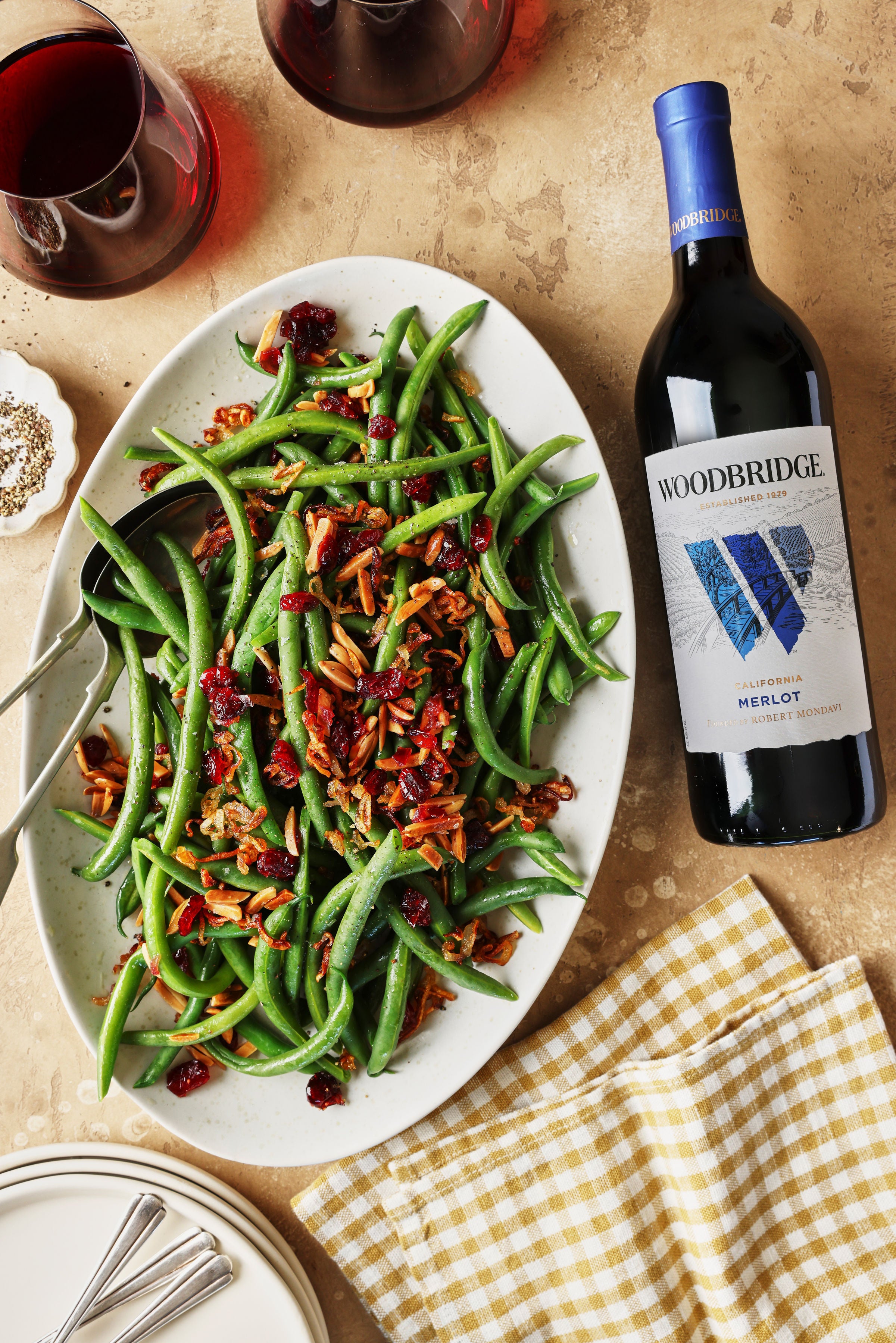 Green Bean Almondine with Cranberries and Crispy Shallots